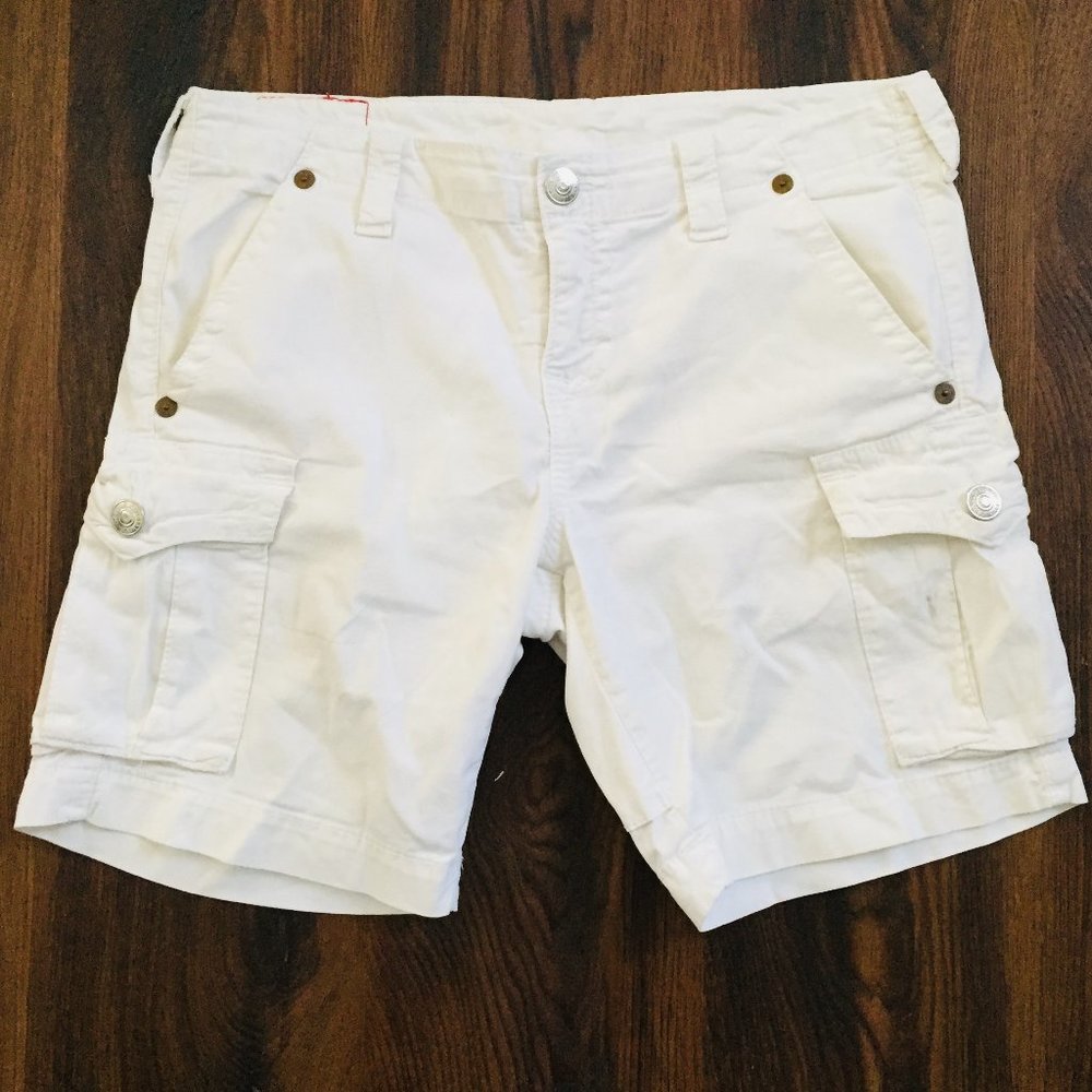 True Religion White Cargo Shorts Size 28